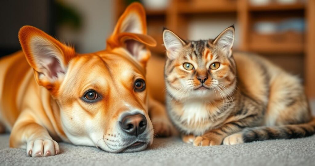 น้องหมาน้องแมวนั่งอยู่ในพื้นที่สงบ