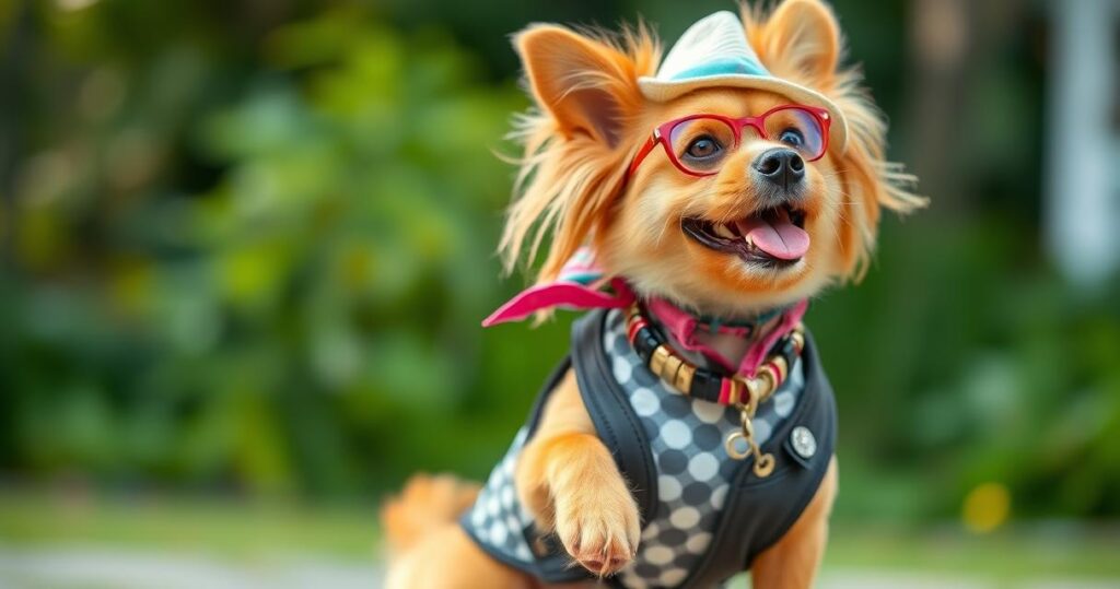 Stylish dog in fashionable outfit