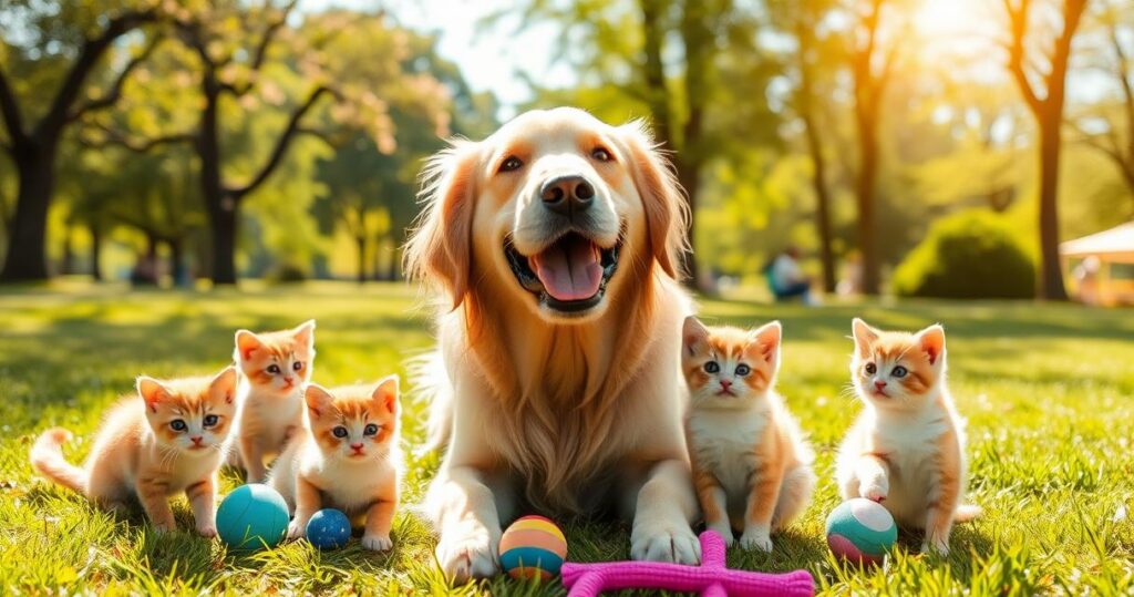 A joyful golden retriever in a park